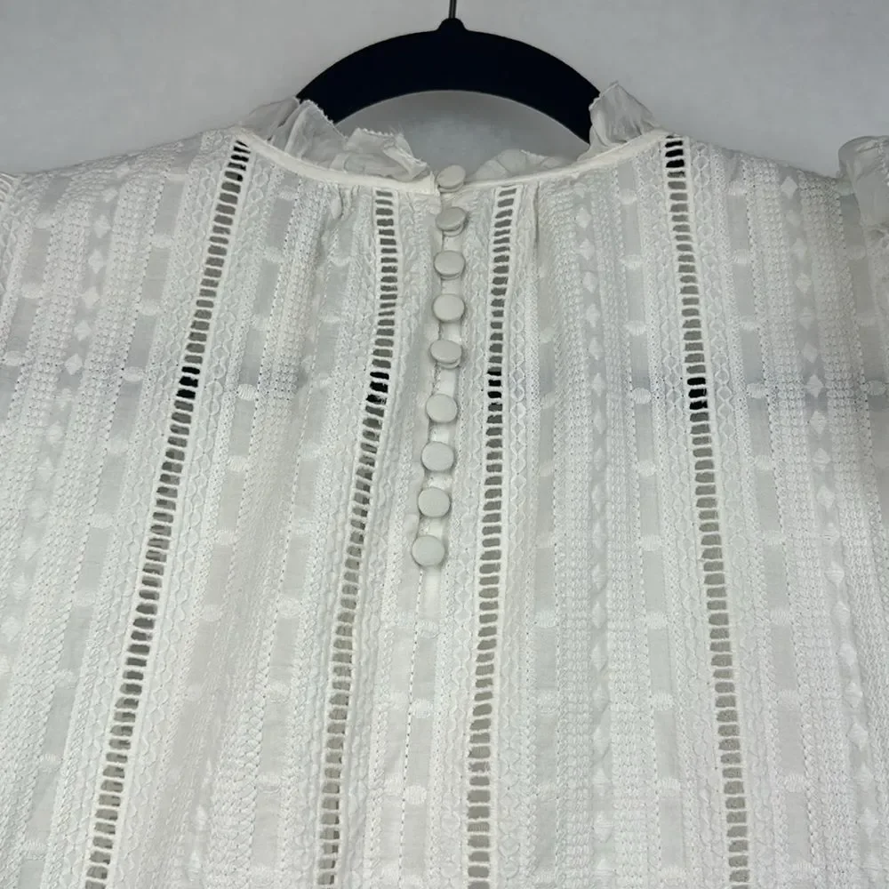 J. Crew Petite White Eyelet Ruffle Mock Neck top Sz 10P